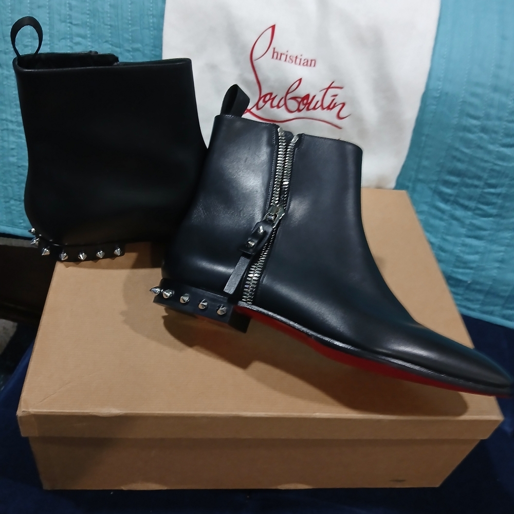 Christian Louboutin Black Boots with Red Soles and Silver Studs - Picture 5 of 7
